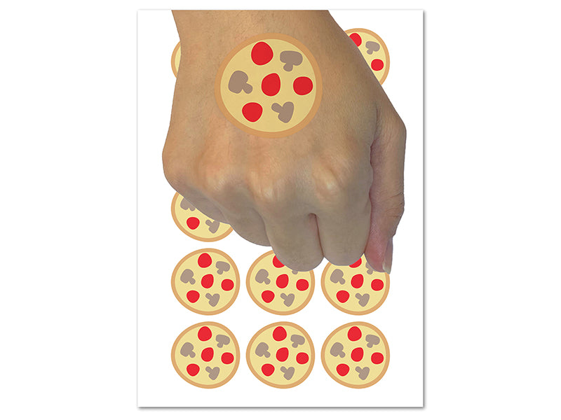 Pepperoni Mushroom Pizza Doodle Temporary Tattoo Water Resistant Fake Body Art Set Collection (1 Sheet)