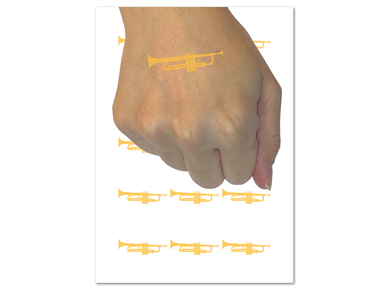 Trumpet Music Instrument Silhouette Temporary Tattoo Water Resistant Fake Body Art Set Collection (1 Sheet)
