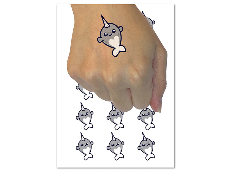 Adorable Narwhal Kawaii Doodle Temporary Tattoo Water Resistant Fake Body Art Set Collection (1 Sheet)
