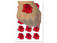 Blooming Open Rose Flower Outline Temporary Tattoo Water Resistant Fake Body Art Set Collection (1 Sheet)
