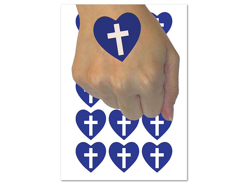 Cross in Heart Christian Temporary Tattoo Water Resistant Fake Body Art Set Collection (1 Sheet)
