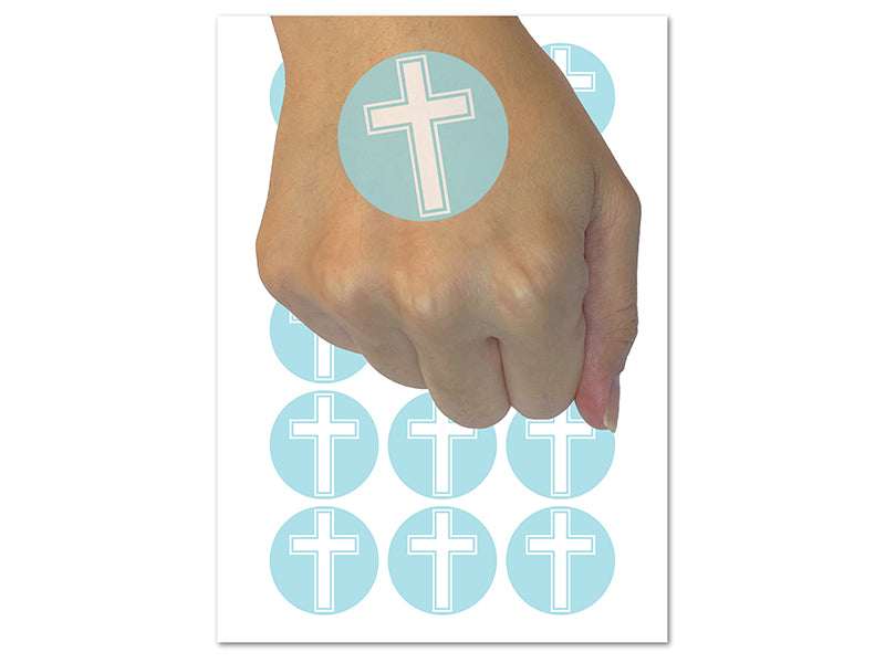 Cross with Outline Christian Temporary Tattoo Water Resistant Fake Body Art Set Collection (1 Sheet)