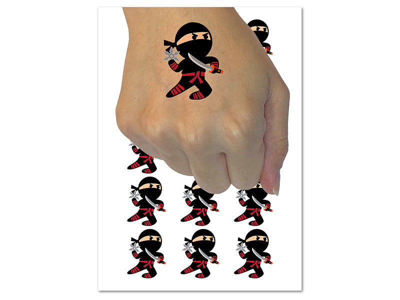 Cute Fighting Ninja Temporary Tattoo Water Resistant Fake Body Art Set Collection (1 Sheet)
