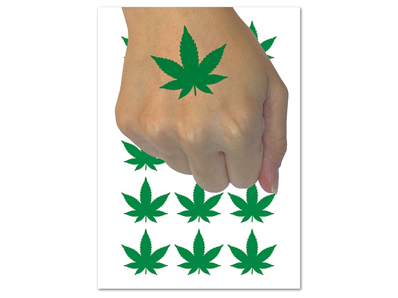 Marijuana Leaf Solid Temporary Tattoo Water Resistant Fake Body Art Set Collection (1 Sheet)