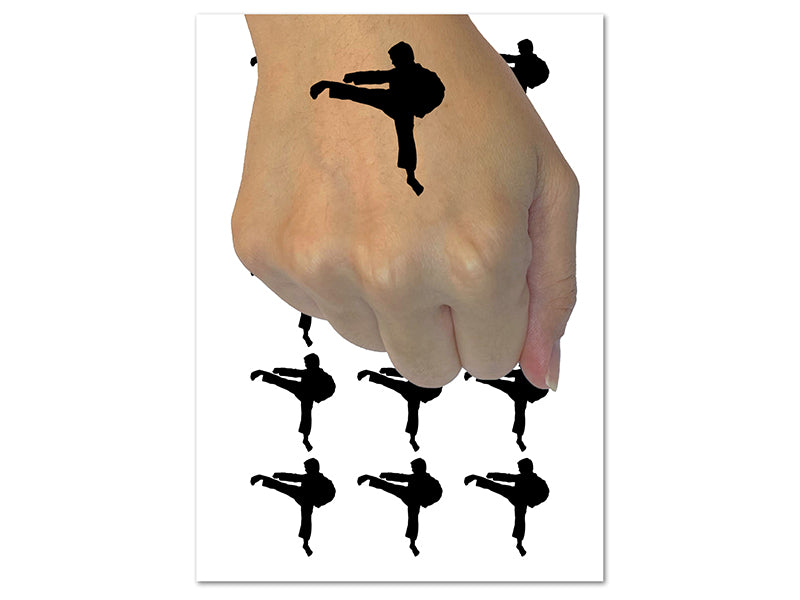 Martial Arts Karate Kick Solid Temporary Tattoo Water Resistant Fake Body Art Set Collection (1 Sheet)