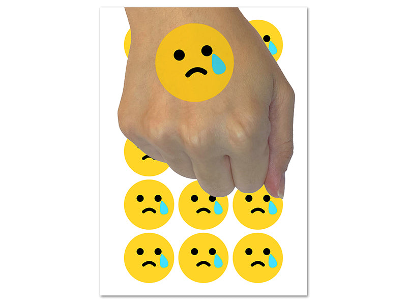 Sad Tear Crying Frown Face Emoticon Temporary Tattoo Water Resistant Fake Body Art Set Collection (1 Sheet)