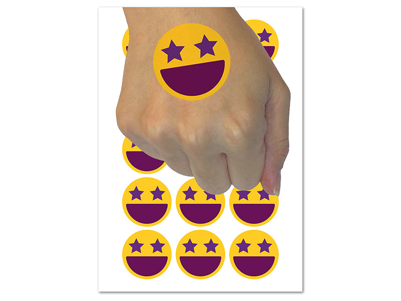 Star Eyes Happy Face Big Smile Mouth Emoticon Temporary Tattoo Water Resistant Fake Body Art Set Collection (1 Sheet)