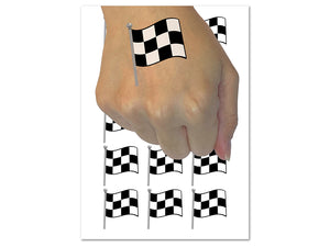 Waving Checkered Flag Temporary Tattoo Water Resistant Fake Body Art Set Collection (1 Sheet)