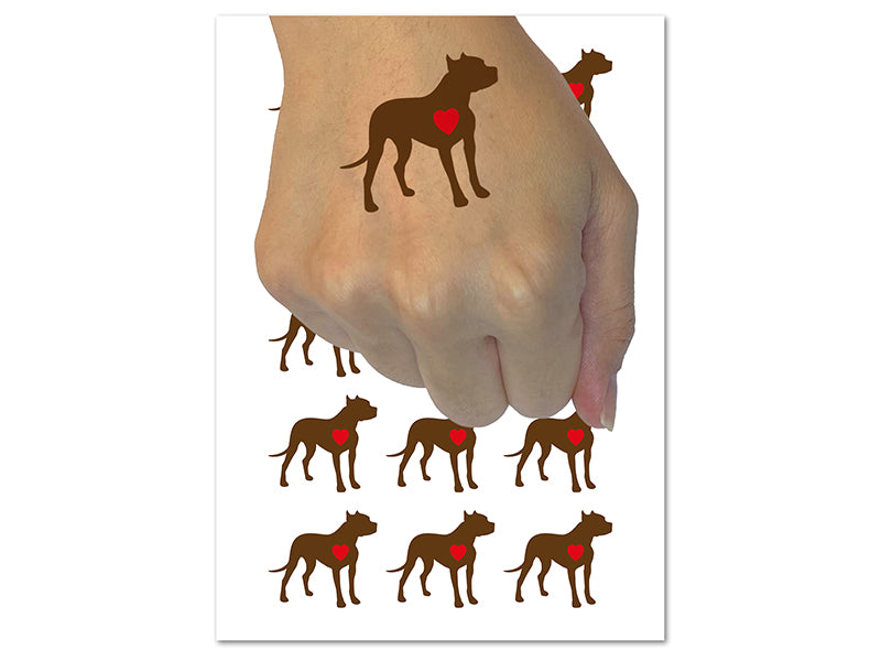 American Pit Bull Terrier Dog with Heart Temporary Tattoo Water Resistant Fake Body Art Set Collection (1 Sheet)