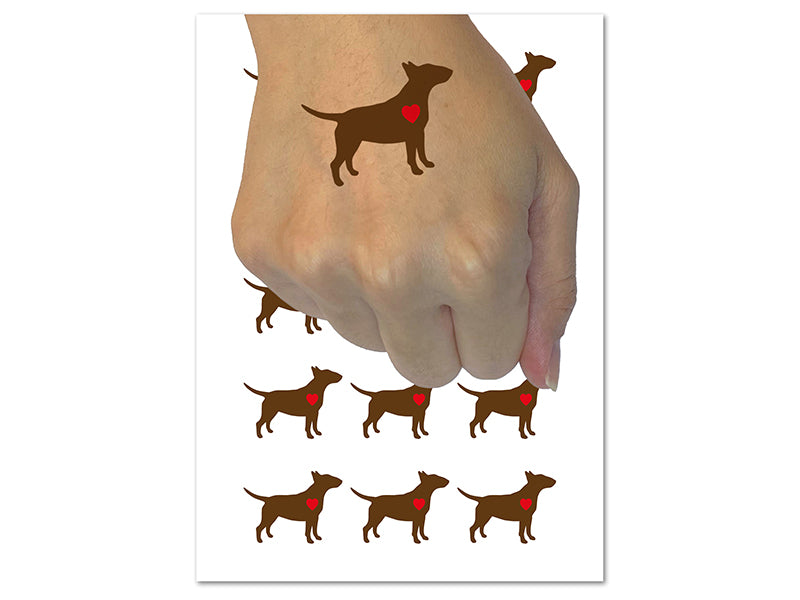 Bull Terrier Dog with Heart Temporary Tattoo Water Resistant Fake Body Art Set Collection (1 Sheet)