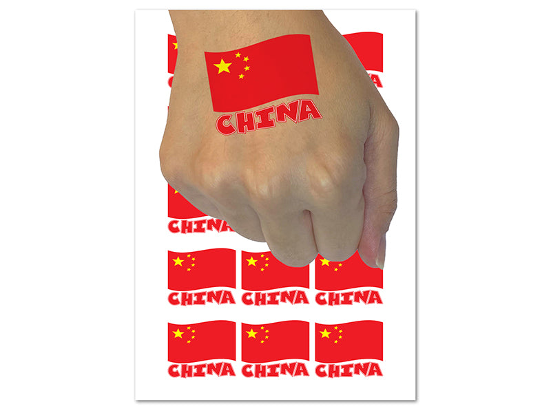 China with Waving Flag Cute Temporary Tattoo Water Resistant Fake Body Art Set Collection (1 Sheet)