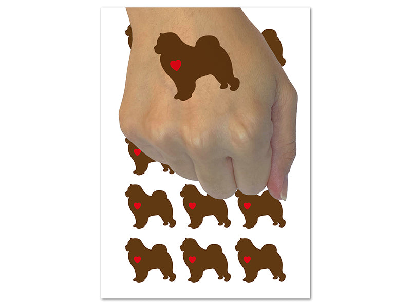 Chow Chow Dog with Heart Temporary Tattoo Water Resistant Fake Body Art Set Collection (1 Sheet)