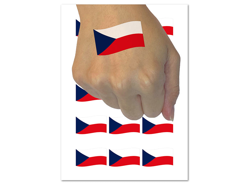 Czech Republic with Waving Flag Cute Temporary Tattoo Water Resistant Fake Body Art Set Collection (1 Sheet)