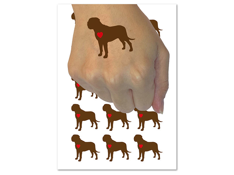 English Mastiff Dog with Heart Temporary Tattoo Water Resistant Fake Body Art Set Collection (1 Sheet)