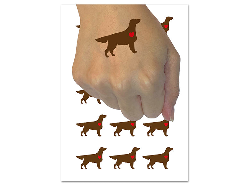 Flat-Coated Retriever Dog with Heart Temporary Tattoo Water Resistant Fake Body Art Set Collection (1 Sheet)
