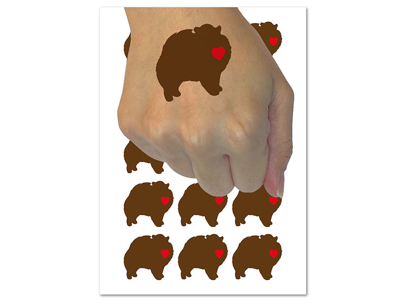 Pomeranian Dog with Heart Temporary Tattoo Water Resistant Fake Body Art Set Collection (1 Sheet)