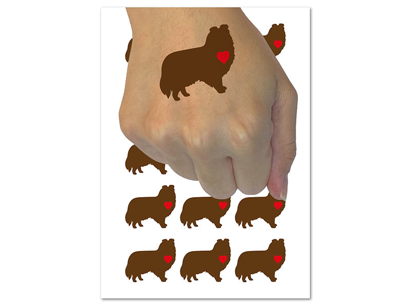 Shetland Sheepdog Sheltie Dog with Heart Temporary Tattoo Water Resistant Fake Body Art Set Collection (1 Sheet)
