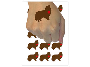 Shetland Sheepdog Sheltie Dog with Heart Temporary Tattoo Water Resistant Fake Body Art Set Collection (1 Sheet)