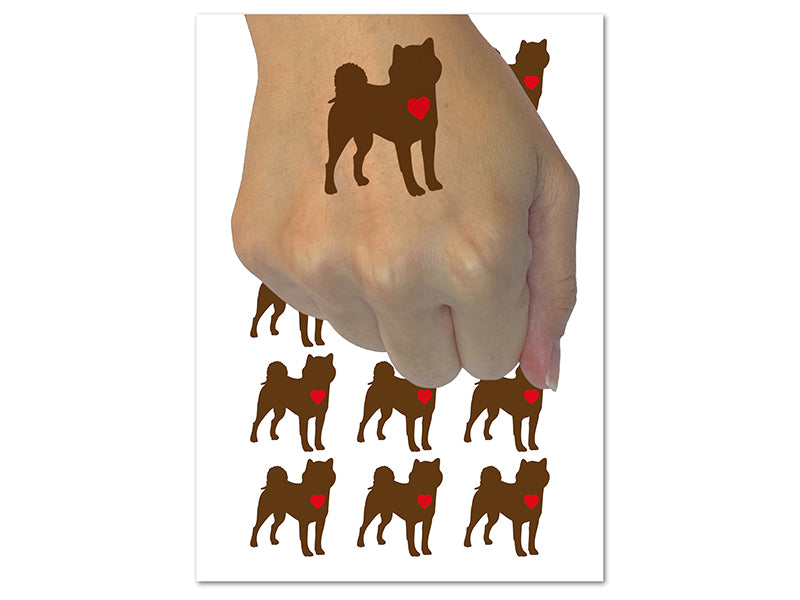 Shiba Inu Dog with Heart Temporary Tattoo Water Resistant Fake Body Art Set Collection (1 Sheet)