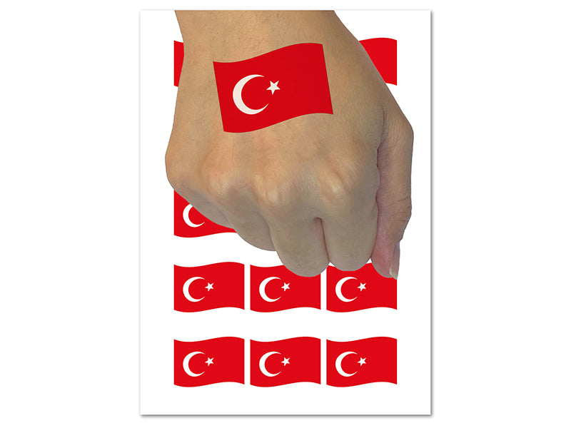 Turkey with Waving Flag Cute Temporary Tattoo Water Resistant Fake Body Art Set Collection (1 Sheet)