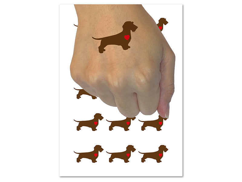 Wirehaired Dachshund Dog with Heart Temporary Tattoo Water Resistant Fake Body Art Set Collection (1 Sheet)