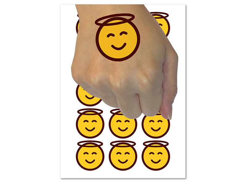 Angel Face Halo Emoticon Temporary Tattoo Water Resistant Fake Body Art Set Collection (1 Sheet)