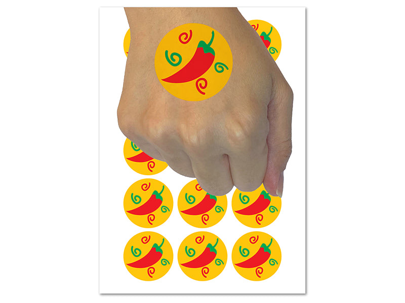 Chili Pepper with Swirls Fiesta Temporary Tattoo Water Resistant Fake Body Art Set Collection (1 Sheet)