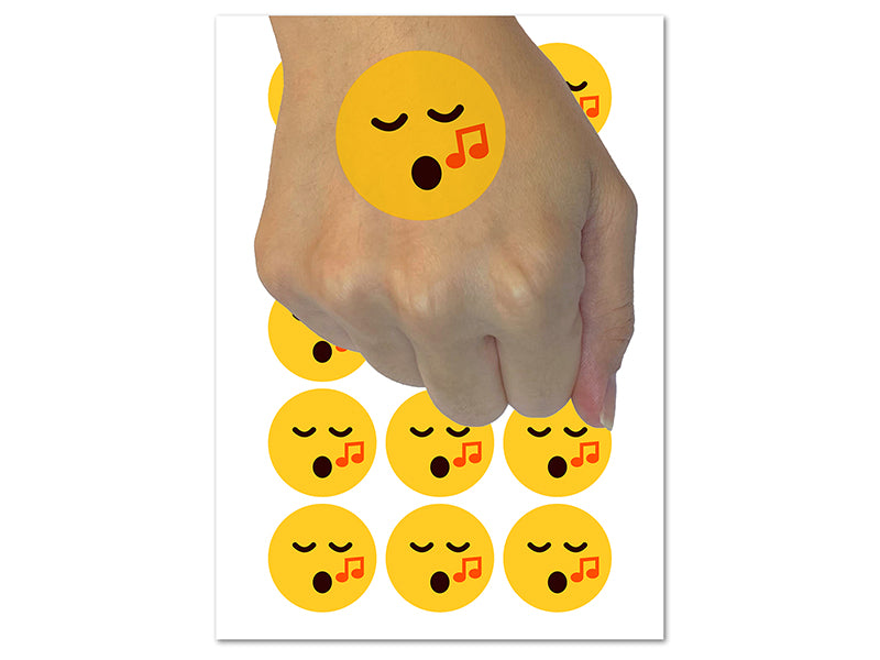 Singing Face Music Emoticon Temporary Tattoo Water Resistant Fake Body Art Set Collection (1 Sheet)