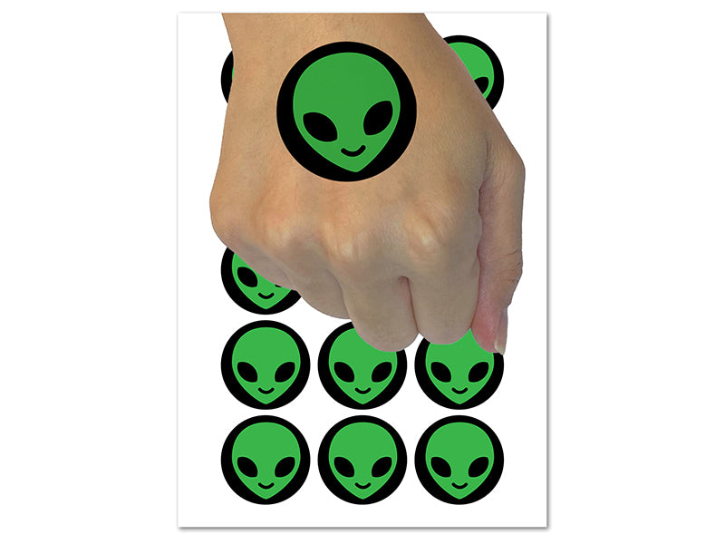 Smiling Happy Alien Emoticon Temporary Tattoo Water Resistant Fake Body Art Set Collection (1 Sheet)