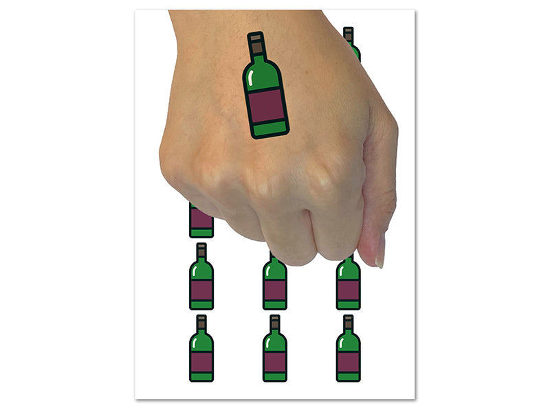 Wine Bottle Icon Temporary Tattoo Water Resistant Fake Body Art Set Collection (1 Sheet)