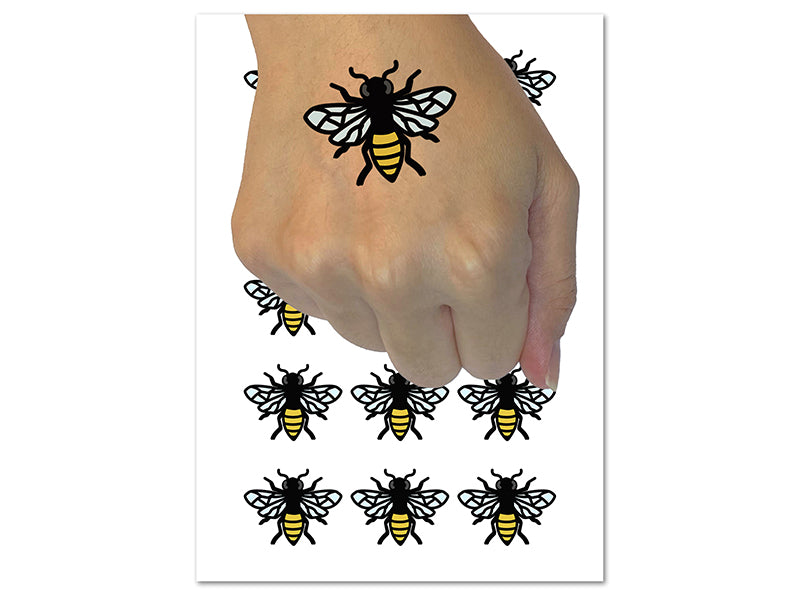 Bee Drawing Temporary Tattoo Water Resistant Fake Body Art Set Collection (1 Sheet)