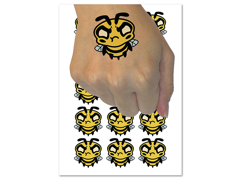 Cute Bee Mad Grumpy Temporary Tattoo Water Resistant Fake Body Art Set Collection (1 Sheet)