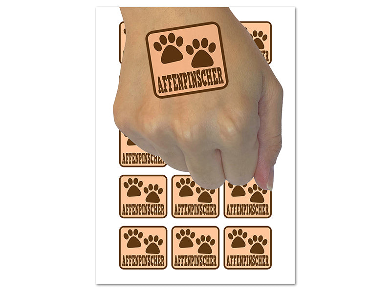 Affenpinscher Dog Paw Prints Fun Text Temporary Tattoo Water Resistant Fake Body Art Set Collection (1 Sheet)