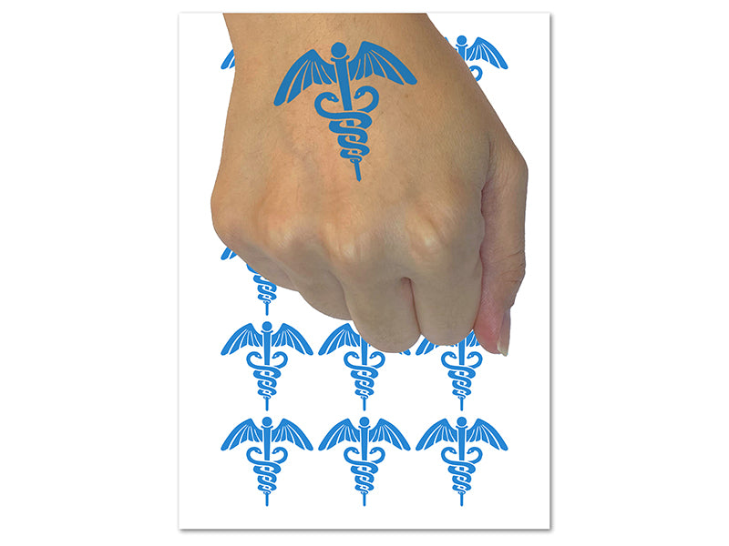 Caduceus Health Medical Symbol Temporary Tattoo Water Resistant Fake Body Art Set Collection (1 Sheet)