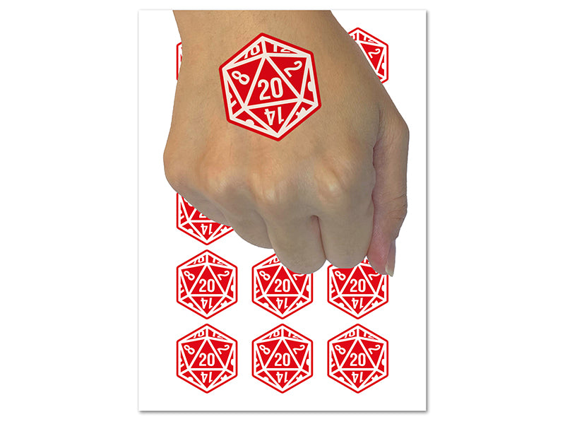 Critical Hit D20 20 Sided Gaming Gamer Dice Role Temporary Tattoo Water Resistant Fake Body Art Set Collection (1 Sheet)