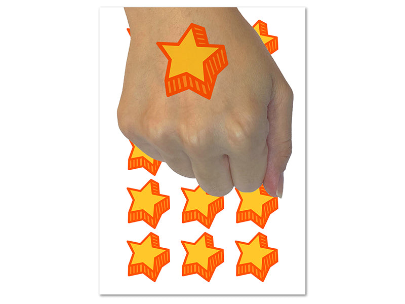Star with Shadow Excellent Doodle Temporary Tattoo Water Resistant Fake Body Art Set Collection (1 Sheet)