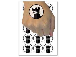 Chess Piece Black Rook Temporary Tattoo Water Resistant Fake Body Art Set Collection (1 Sheet)