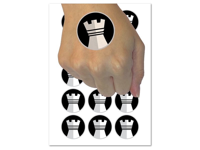 Chess Piece White Rook Temporary Tattoo Water Resistant Fake Body Art Set Collection (1 Sheet)