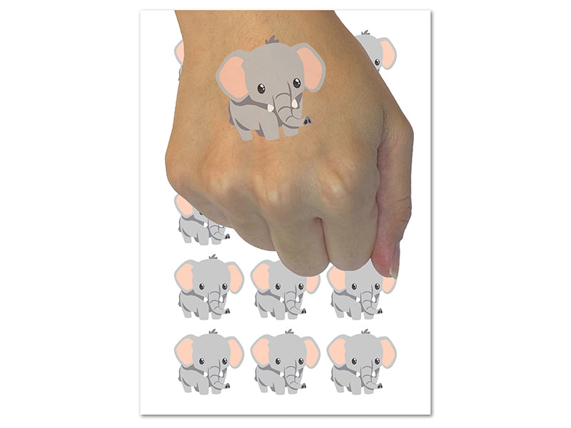Cute Baby Elephant Temporary Tattoo Water Resistant Fake Body Art Set Collection (1 Sheet)