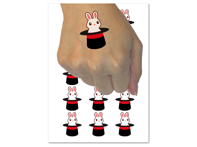 Cute Bunny Rabbit in Magician Hat Temporary Tattoo Water Resistant Fake Body Art Set Collection (1 Sheet)