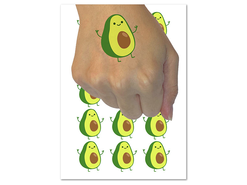 Friendly Avocado Buddy Temporary Tattoo Water Resistant Fake Body Art Set Collection (1 Sheet)