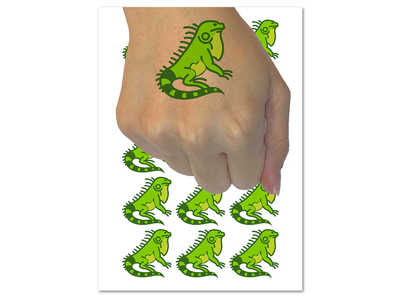 Lounging Lizard Iguana Temporary Tattoo Water Resistant Fake Body Art Set Collection (1 Sheet)