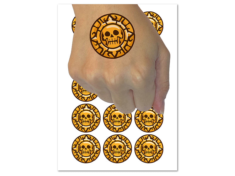 Skull Pirate Coin Temporary Tattoo Water Resistant Fake Body Art Set Collection (1 Sheet)