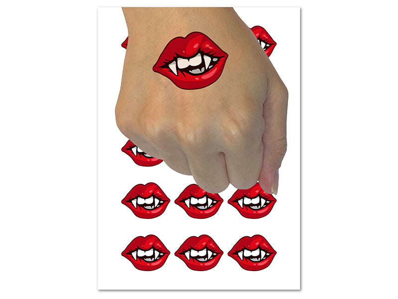 Vampire Lips and Teeth Halloween Temporary Tattoo Water Resistant Fake Body Art Set Collection (1 Sheet)