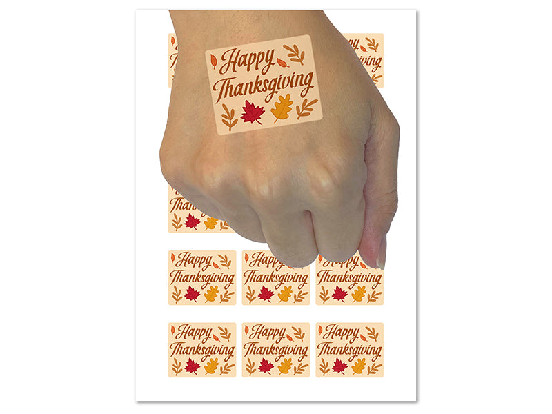 Happy Thanksgiving Fall Leaves Temporary Tattoo Water Resistant Fake Body Art Set Collection (1 Sheet)