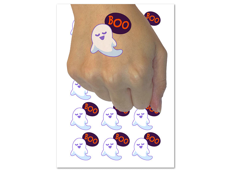 Sweet Ghost Boo Halloween Temporary Tattoo Water Resistant Fake Body Art Set Collection (1 Sheet)