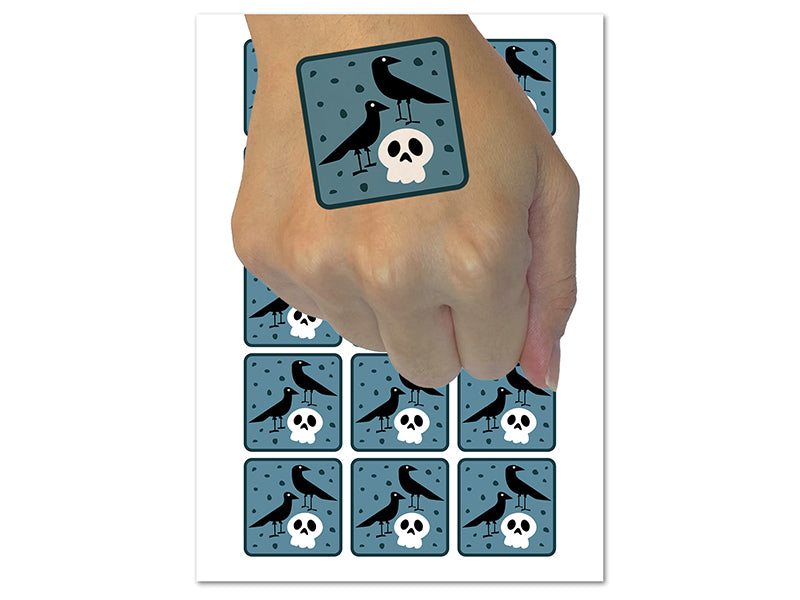 Two Ravens and Skull Halloween Doodle Temporary Tattoo Water Resistant Fake Body Art Set Collection (1 Sheet)