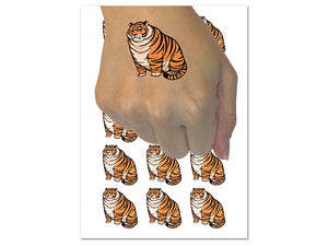 Chubby Fat Tiger Temporary Tattoo Water Resistant Fake Body Art Set Collection (1 Sheet)