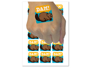 Grumpy Beaver Yelling Dam Temporary Tattoo Water Resistant Fake Body Art Set Collection (1 Sheet)