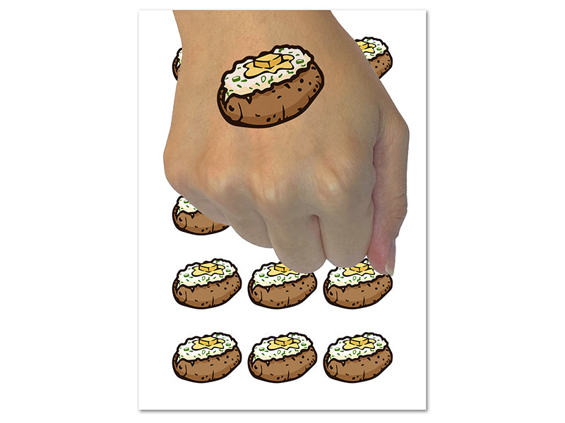 Hot Baked Potato with Chives and Butter Temporary Tattoo Water Resistant Fake Body Art Set Collection (1 Sheet)